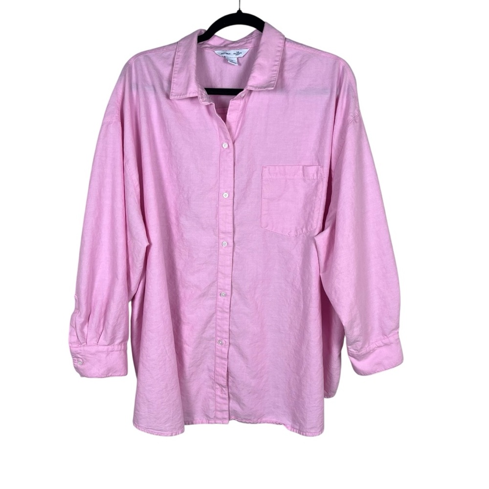 Old Navy Boyfriend Shirt Women’s 2X pink collegiate college preppy comfy casual